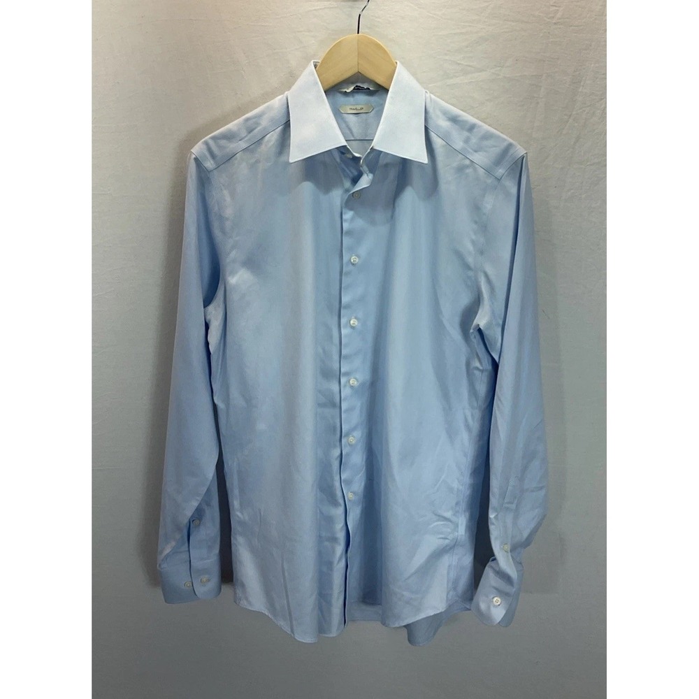 Suit Supply Traveller Dress Shirt 15.5 39 Slim Fit Blue Cotton Spread‎ Office